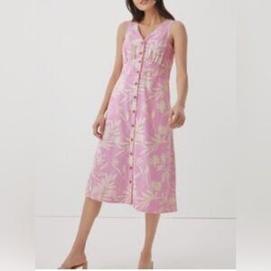 Pact Pink Tropical-Print Button-Front Midi Dress